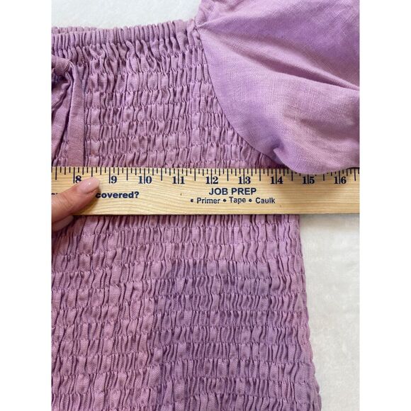Faithfull The Brand Annibelis Mini Dress Sz M Purple Linen Smocked Puff Sleeve - Picture 13 of 16